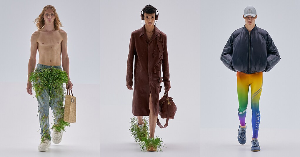 Da Loewe Jonathan Anderson stupisce con l’erba che cresce dagli abiti e dalle scarpe