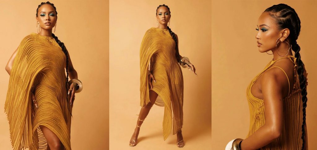 Karrueche ha indossato un abito di Vaishali S alla première di Wakanda Forever