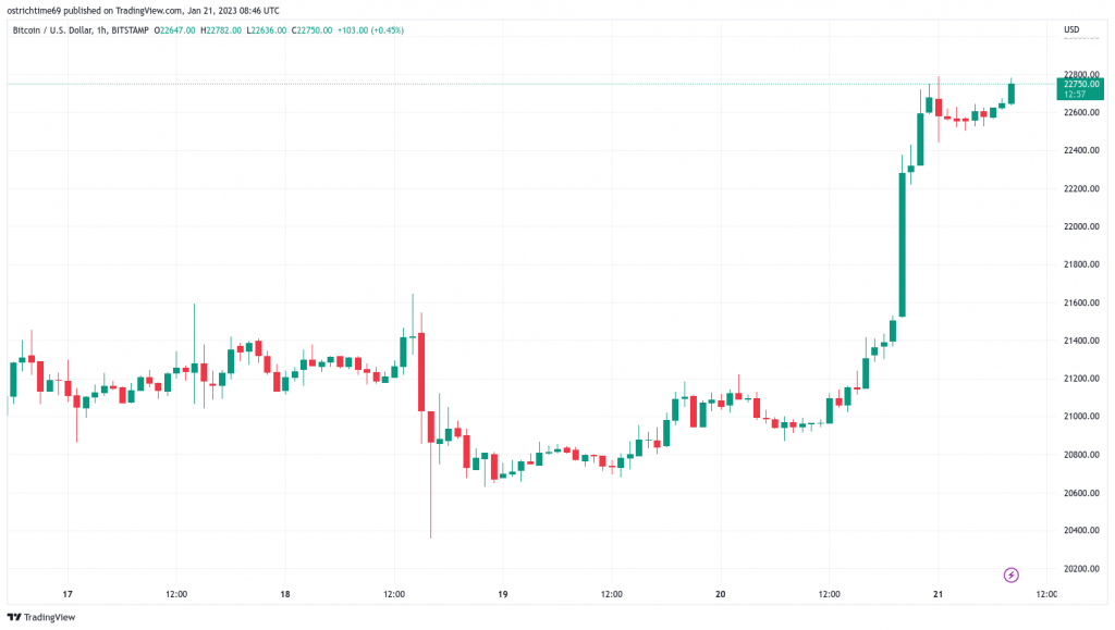Rimbalzo del gatto morto? Bitcoin si avvicina a 23.000$ e raggiunge un massimo di 5 mesi