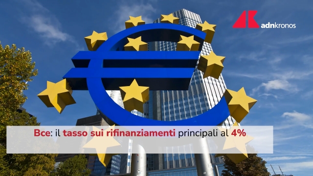 Bce, tasso su rifinanziamenti principali al 4%